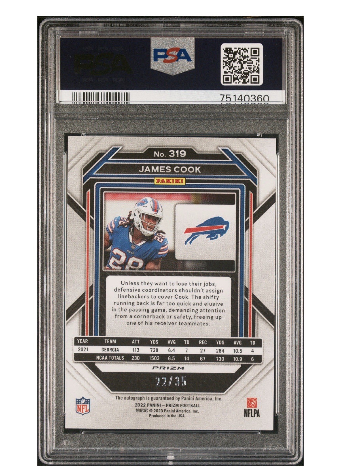 2022 Panini Prizm - PSA 10 James Cook Rookie Red Shimmer Prizm Autographs /35 view 2