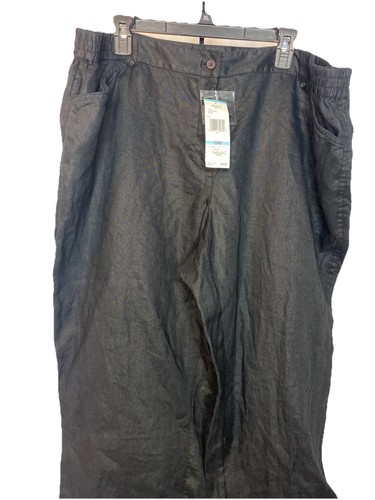 Pantalone Jones New York Sport 100% lino nero gamba larga taglia 20W tasche - Foto 2 di 11