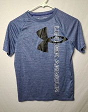 Under Armour Heat Gear Loose T-shirt Boy's Youth Lg Blue Graphic Print Logo