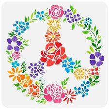 FINGERINSPIRE Floral Peace Symbol Painting Stencil 11.8x11.8 inch Reusable Pe...