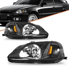For 1999-2000 Honda Civic Ek Black Amber Corner Headlights Assembly Leftright