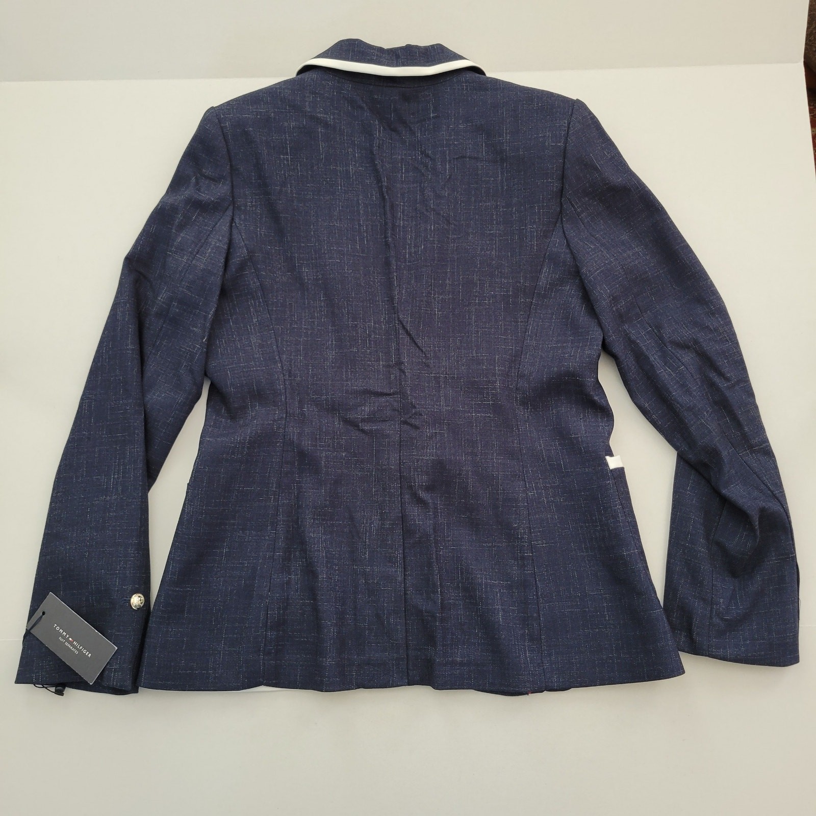 Tommy Hilfiger Women's Navy Framed 1 Silver Button Blazer White Trim Size 8 NWT thumbnail 9