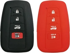 2Pcs Rubber 4buttons Key Fob Protector Case Keyless Entry Holder -Black Red