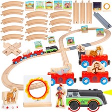Wooden Train Set Magnetic Battery Operated Train Car with Wooden Tracks  Ele...