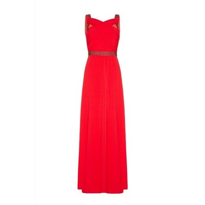 Almost Famous Damen Maxikleid lang rot verziert Gr. 14UK