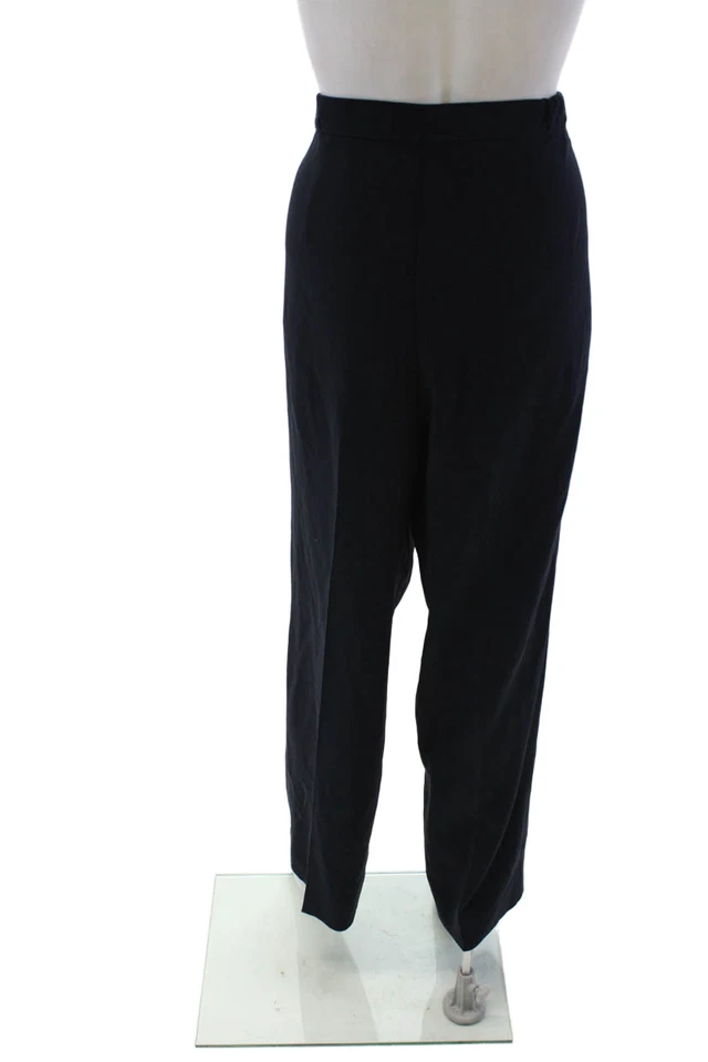 Pantalones de vestir para mujer Marina Rinaldi tiro alto plisados pierna recta azul talla 32 Foto 3 de 4