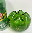 MCM Vintage blown Bohemian Glass hand enameled Green Rose Bowl - Gold decoration — photo 2