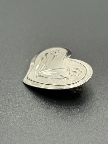 Vintage Beau Sterling Silver Heart Pin Brooch 925 W16 - Picture 3 of 8