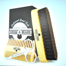 Beard Brush  Comb Set w Mustache Scissors Grooming Kit w Travel Bag