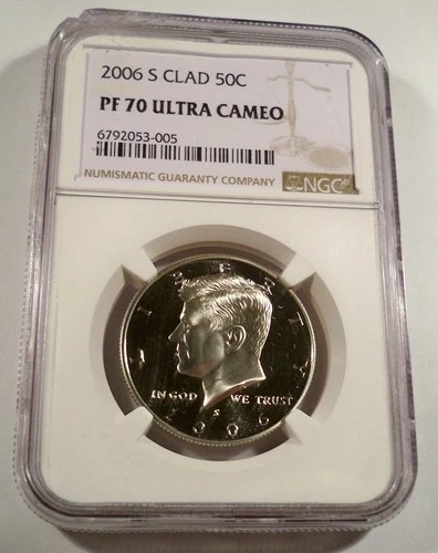 2006-S 50c CLAD NGC PF70UCAM KENNEDY HALF DOLLAR PROOF EDGE OF HOLDER CHIPPED