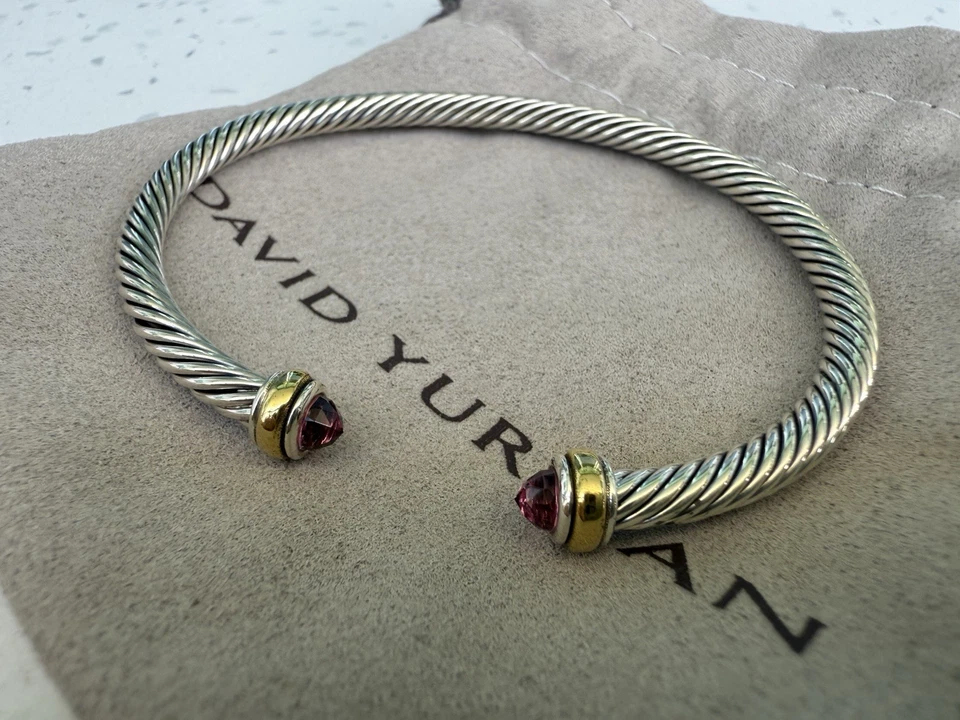 Brazalete David Yurman Cable Plata de Ley con Oro Amarillo 18K y Turmalina 4mm, M Foto 2 de 4