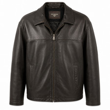 Dockers Mens Leather Jacket L Black Brown Zip...
