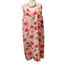 White Stag Plus Size 20W Pink Floral Sleeveless V-Neck Midi Dress Women's