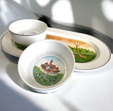 Vintage Villeroy & Boch Laplau Design Naif 2 Bowls & Oval Tray Set - Porcelain