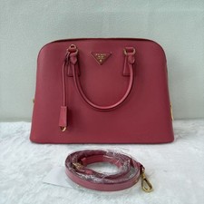 Auth Prada Promenade Medium Red Saffiano Leather Gold Hardware Satchel Handbag