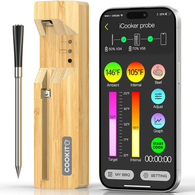 700FT Bluetooth Meat Thermometer, 5.5Mm Ultra-Thin Probe Wireless Food Thermomet