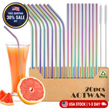 20-Pack Reusable Stainless Steel Metal Straws, 9 Straight + 9 Bent 8.5 Inch Meta
