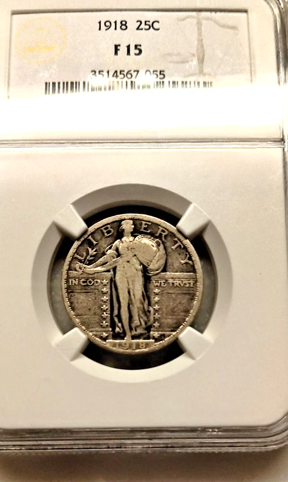 1918-P Standing Liberty Quarter NGC F15 - Image 2 of 3