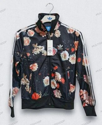 New Adidas Firebird Track Top Floral Roses Black Jacket Sweater
