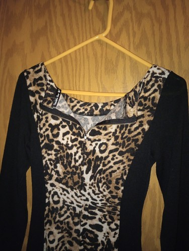 Double Zero Bleistiftkleid Damen Größe Medium Langarm Schwarz Animalprint 26×30 - Bild 9 von 13