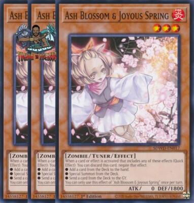 Yugioh! 3x Ash Blossom & Joyous Spring SDWD-EN017 Common NM