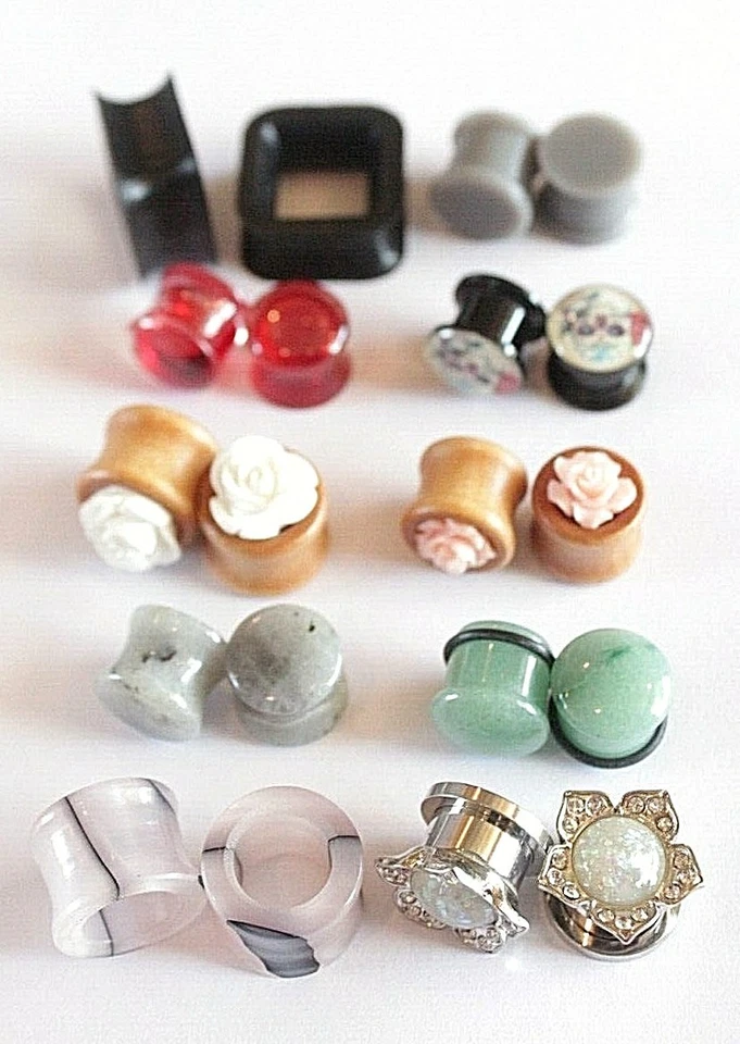 PAR 10mm-18mm Madera Piedra Gema Ópalo Cuadrado Silicona Tapón Calibre Sillín 12mm Foto 2 de 4