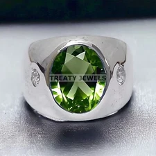 Peridot Oval Cut Gemstone With 925 Sterling Silver Ring For Men's #936