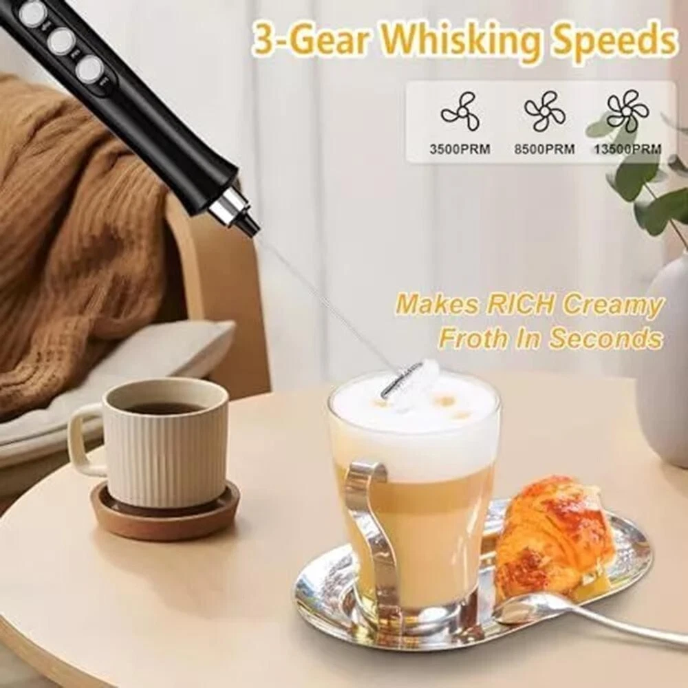 Milk Frother Handheld Double Whisk Foam Coffee Maker with USB Rechargeable