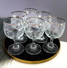 6 traumhafte Weingläser Silberrand Spitzen Dekor weiß Romantik Stil 70er Vintage