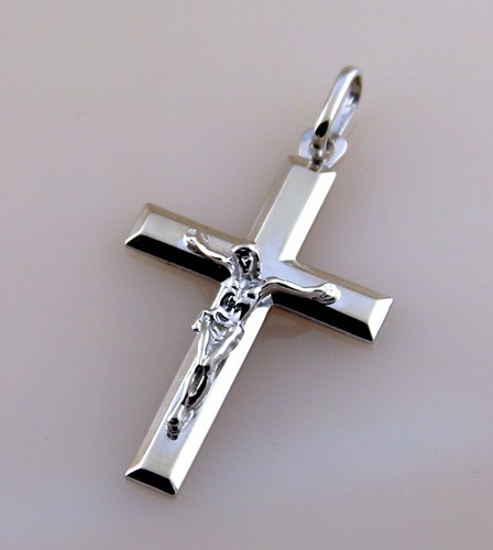 Crucifix Cross Pendant in 14k White Gold Size 1.75" w/ Bail - Picture 6 of 7