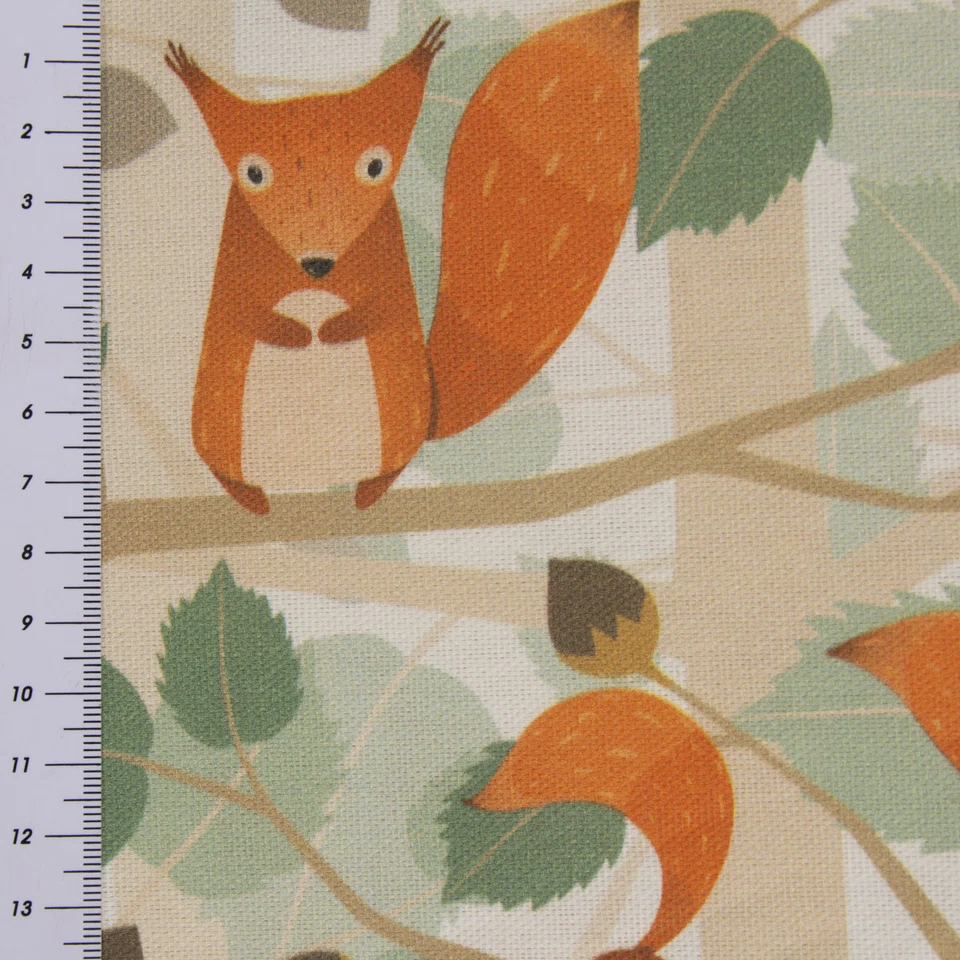 Dekostoff Baumwollstoff Halbpanama Eichhörnchen Baum beige grün 2,80m Breite - Bild 4 von 4