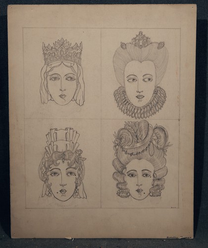 Early 20th Century Drawing Rococo Elizabethan Medieval Art Deco Inspired Antique - 第 1/7 張圖片