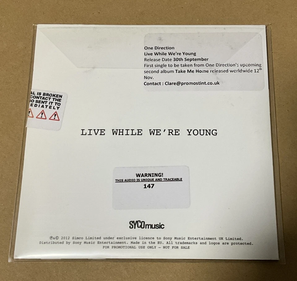 One Direction Live While We're Young Numbered Promo Cd 1D Liam Payne Louis Rare - Image 2 of 2