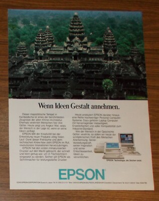 Rare Advertising Epson Personal Computer Laptops Printer #2 1988