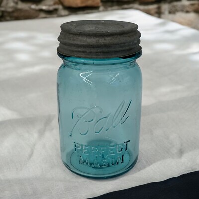 Ball Perfect Mason Glass Jar 1923-33 Pint Size #5 Aqua Blue With