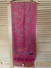 Pashmina Scarf. Large Shawl, Head Cover, Wrap. Pink Flower Pattern. 23 X 72 Inch