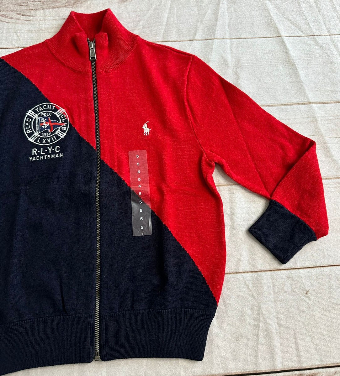NWOT Polo Ralph Lauren Boys Jacket Navy Red 6 Cotton Full