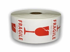 2x3 Fragile w/ Cracked Glass Labels RD/WH Adhesive Stickers (2) RLS of 500 EA