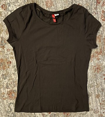 H&M Brown Cotton Tee T-Shirt Cap Sleeve Round Neck Stretchy Opaque EUC 10 MEDIUM