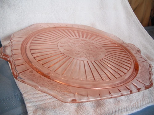 Vintage Anchor Hocking Pink Depression Glass Mayfair/Open Rose Cake Plate