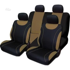 Black & Tan Cloth Car Seat Covers Set- Front & Rear, Universal Fit for Mercedes