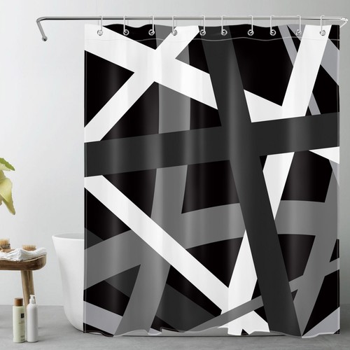 Juego de accesorios de baño cortina de ducha geométrica gris abstracta blanca y negra - Imagen 21 de 23