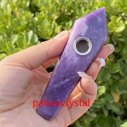 Natural Lepidolite Purple Mica Smoking Pipe Quartz Crystals Point Obelisk 4.3" - Picture 4 of 12