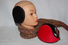 Ear Muffs TWO PAIR LOT Flat Ear Warmers FAUX FUR INSIDE Soft Outer BLACK RED