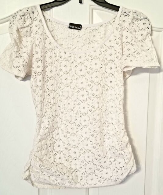 Junior Wet Seal White Lace Short Sleeve Shirt Size M | eBay
