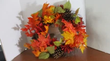 AUTUMN / FALL 20" Diameter FLOWER FLORAL WREATH with PINECONES