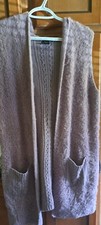 Ladies Oliver Fuzzy/cableknit Long Vest, Pockets/hooded Mauve Rose Sz Lrg