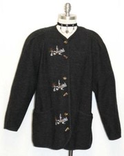 BOILED WOOL BLACK SWEATER German Woman EMBROIDERED CHURCH Jacket B44" 14 L