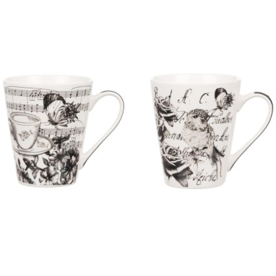 2x verschiedene Vintage bedruckte große Steinzeug 10,5 Unzen Tee Kaffee Tassen Tassen Geschenkset