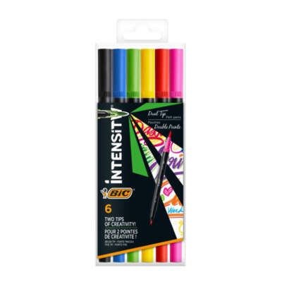Pack of 6 Bic Intensity 1.0Mm Dual Tip Marker Medium Tip and Fine Felt Tip